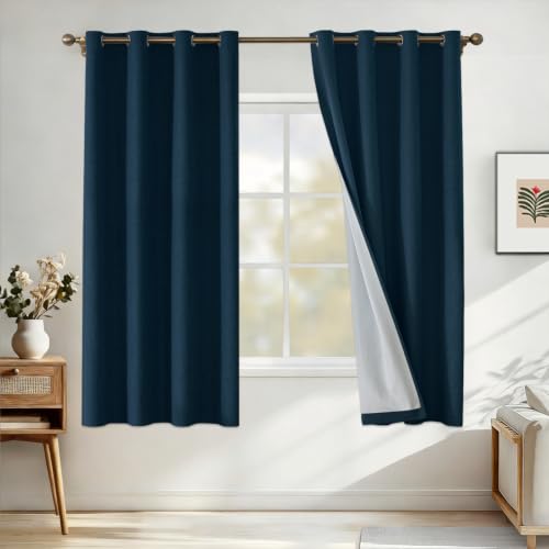 CYCMACO Linen 100% Blackout Curtains for Bedroom, Blackout Curtains 63 Inch Length, Room Darkening Curtains for Living Room, Long Curtain Grommets Drapes, Thermal Curtains(2 Panels, Dark Green)