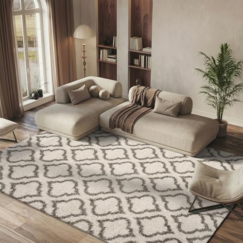 Safavieh Mati Shag Rug, Woven Polypropylene Carpet in Ivory / Grey, 200 X 300 cm