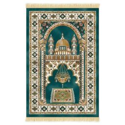 Nicoman Muslim Prayer Rug with Elegant Design - Janamaz - Sajadah - Soft Islamic Carpet Mat, Thick Velvet Fabric (Green)
