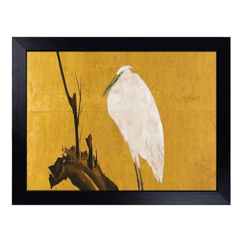 Lap Tray with Bean Bag Cushion, Heron On A Willow Tree Branch By Maruyama - Handmade in the UK, Raised Wooden Edge, Padded Cushion, Heat-Resistant Wipe-Clean Surface, for Meals, Laptops and Crafts