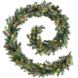 WeRChristmas Pre Lit Natural Pine Christmas Garland with 40 Chasing Warm LED Lights, Multi-Colour, 9 feet/2.7m