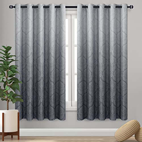 DWCN Extra Wide Ombre Blackout Curtains for Living Room - Thermal Insulated Block Light Energy Saving Privacy Damask Grommet Window Curtains for Bedroom, Set of 2 Panels, 66 x 72 Inch Length, Grey