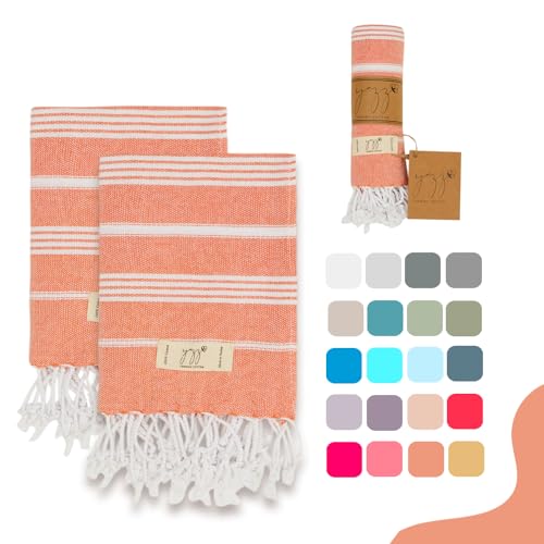 "Yazz Turkish Cotton Turkish Hand Towels - Set of 2, 18"" x 30"" inches, Bathroom & Decorative Cotton Hand Towels or Kitchen Dishcloth, Tea, Yoga, Face, Gym (Orange)"