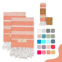 "Yazz Turkish Cotton Turkish Hand Towels - Set of 2, 18"" x 30"" inches, Bathroom & Decorative Cotton Hand Towels or Kitchen Dishcloth, Tea, Yoga, Face, Gym (Orange)"
