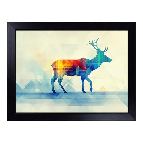 Lap Tray with Bean Bag Cushion, Stag Portrait - Handmade in the UK, Raised Wooden Edge, Padded Cushion, Heat-Resistant Wipe-Clean Surface, for Meals, Laptops and Crafts