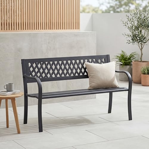 Home Discount Garden Vida Steel Garden Bench, Lattice Style Design 3 Seater Outdoor Furniture Seating Park Patio Seat