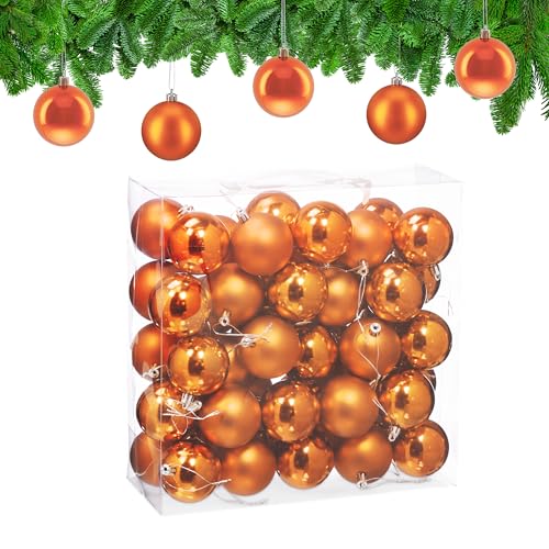 Relaxdays Christmas Baubles, Set of 50, Festive Tree Ornaments, D: 6 cm, Holiday Decorations, Matte & Shiny, Orange