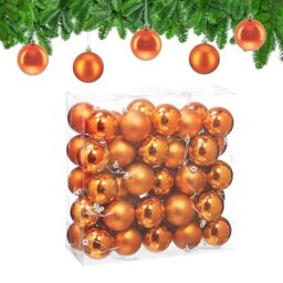 Relaxdays Christmas Baubles, Set of 50, Festive Tree Ornaments, D: 6 cm, Holiday Decorations, Matte & Shiny, Orange