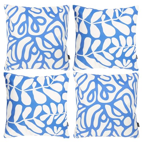 icon Indoor Outdoor Cushions Filled, Kyoto Collection, Print Mix, Set of 4, 43cm x 43cm, Water Resistant, Blue Outdoor Cushions for Garden Furniture, Lounge, Garden, Patio