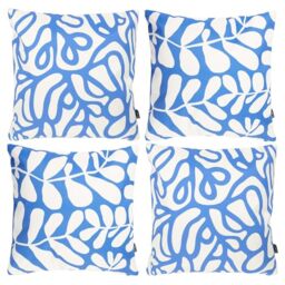 icon Indoor Outdoor Cushions Filled, Kyoto Collection, Print Mix, Set of 4, 43cm x 43cm, Water Resistant, Blue Outdoor Cushions for Garden Furniture, Lounge, Garden, Patio