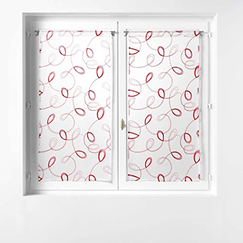 Douceur d'Intérieur, Pair of Straight Curtains 2 x 60 x 160 cm Sandblasted Embroidered Hoop Red