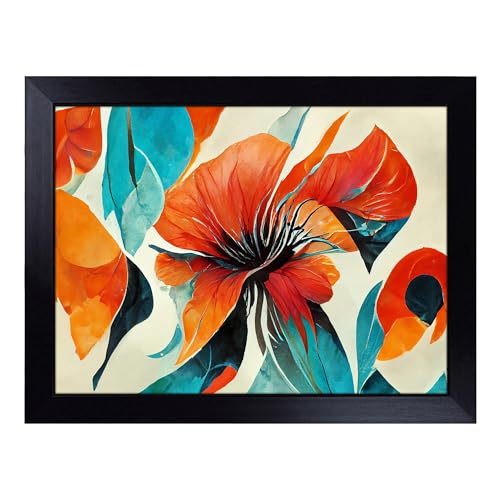 Lap Tray with Bean Bag Cushion, Flowers Abstract Art - Handmade in the UK, Raised Wooden Edge, Padded Cushion, Heat-Resistant Wipe-Clean Surface, for Meals, Laptops and Crafts