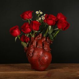 "Human Heart Organ Shape Vase Creepy Halloween Home Desk Flowers Pot Decor, Medium Size 6.2"" x 4.2"", Red"