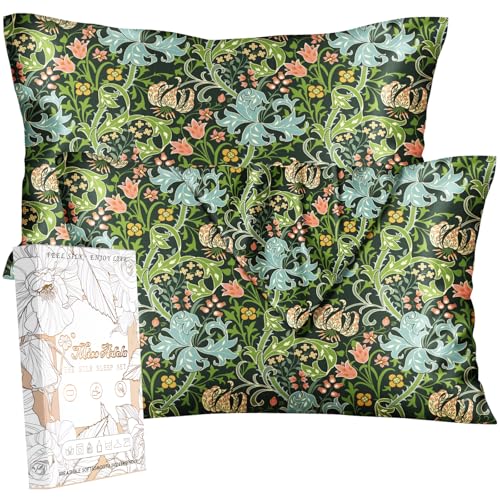 Miss Adola 2 Pack Silk Pillowcase - Queen Size 20 x 30 Inch Silky Pillow Case for Hair and Skin Soft Cute Aesthetic Bed Sleeping Pillow Cover with Zipper for Women, Green Art
