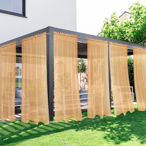 SpaceDresser Outdoor Sheer Curtains for Patio, 6 Panels Waterproof Rod Pocket Indoor Curtain for Living Room, Porch, Pergola, Cabana, Gazebo, 52 x 120 Inch, Beige