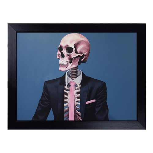 Lap Tray with Bean Bag Cushion, Skeleton in a Suit Contemporary - Handmade in the UK, Raised Wooden Edge, Padded Cushion, Heat-Resistant Wipe-Clean Surface, for Meals, Laptops and Crafts