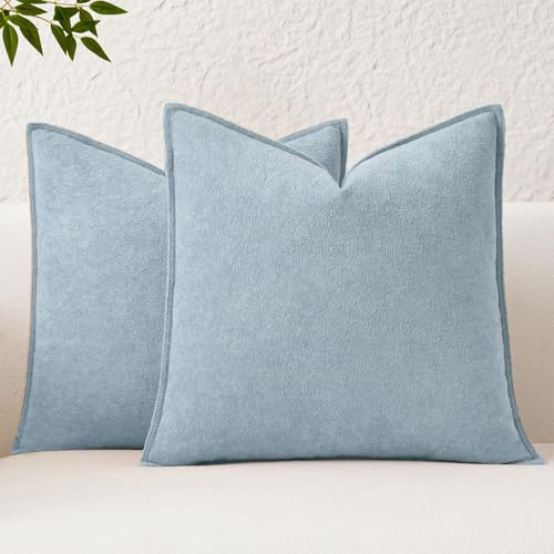 Kevin Textile Waterproof Decorative Pillow Covers Light Blue 16x16 Inch Pack of 2 Soft Boucle Textured Throw Pillowcases Elegant Accent Pillows for Couch Sofa Chair Bed Home Decor Indoor Outdoor
