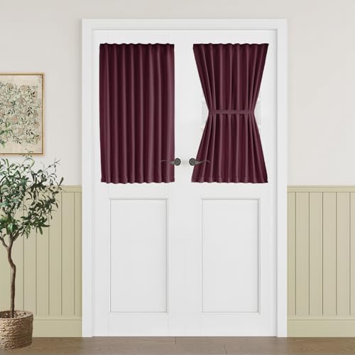 Vatge Sidelight Curtains Blackout French Door Panel Curtain - Small Window Curtain for Privacy on Doors with Windows, 1 Panel, W25 x L40, Burgundy