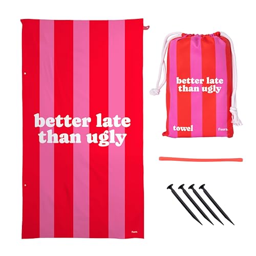 Fisura - Microfibre Beach Towel – Quick Dry, Sand Resistant, Lightweight – “Better Late” Red & Pink – Travel Towel for Beach, Pool & Holiday – 71 x 39 Inches