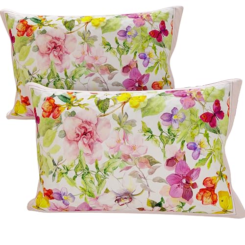 PETTI Artigiani Italiani - Bed Pillowcases, Set of 2 Pillow Covers 50x80 cm, Cushion Cover in Hypoallergenic Microfibre, Made in Italy, Farfalle Pattern