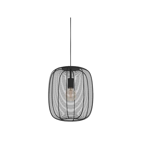 Eglo Pendant Lighting Rinroe, Hanging lamp for Dining Table, Industrial Design Ceiling Light Fitting for Living Room, Black Metal, E27 Socket, Ø 32.5 cm