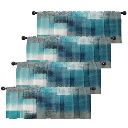 Emvency 4 Pack Turquoise Abstract Modern Art Blackout Valances, 18x52 Inch Rod Pocket Valances for Living Room, Bedroom, Kitchen Over Sink