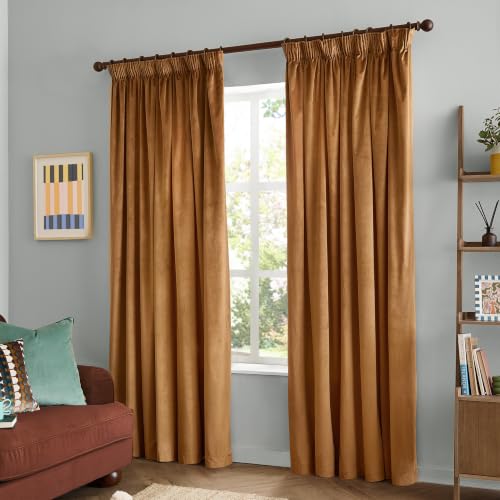 furn. The Ultimate Velvet Blackout Pencil Pleat Curtain Pair (Caramel - 117x183cm)