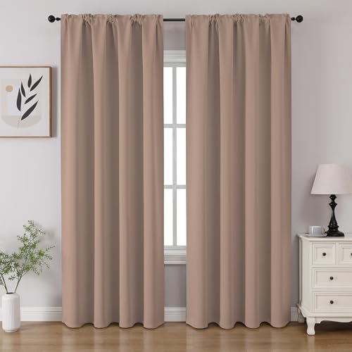 CUCRAF Blackout Curtains Room Darkening Window Curtain Panels, Rod Pocket Thermal Insulated Solid Drapes for Bedroom Living Room, Set of 2 Panels. 52 x 95 inch, Khaki