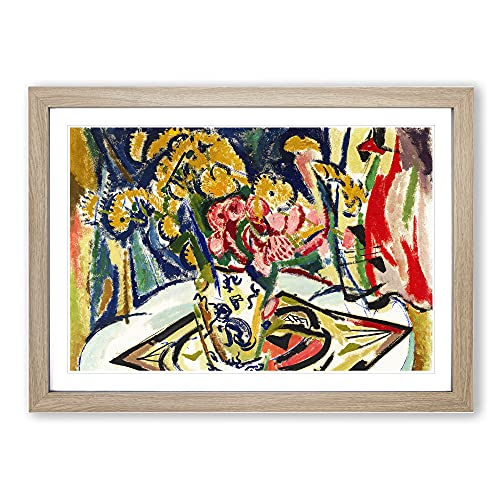 Flowers On A Table Vol.1 by Henry Lyman Sayen Framed Print - A2 Oak Framed Wall Art - Ready to Hang - Modern Floral Picture - Living Room Bedroom Lounge Office