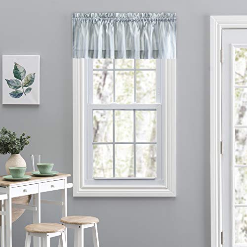 "Ellis Curtain Plaza Stripe Tailored Valance, 58"" x 15"", Blue"