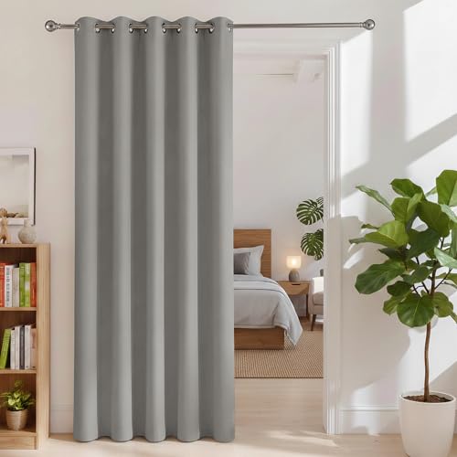 Bonzer Room Dividers Curtain - Room Darkening Privacy Noise Reduce Thermal Insulating Window Curtains for Bedroom Living Room Doorway, 84L x 60W Inch (7L x 5W ft), 1 Panel, Silver