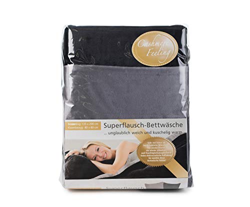 G??zze - Reversible Bed Linen Set, Cashmere Feel, Duvet Cover: 135 x 200 cm, Pillowcase: 80 x 80 cm, Microfibre - Black/Anthracite