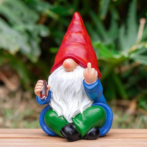 WONDHOME Middle Finger Gnome Statue Naughty Garden Gnomes Funny Smoking Gnomes Outdoor Decor Yard Lawn Home Decoration Birthday Christmas Gardenging Gifts for Mom Women