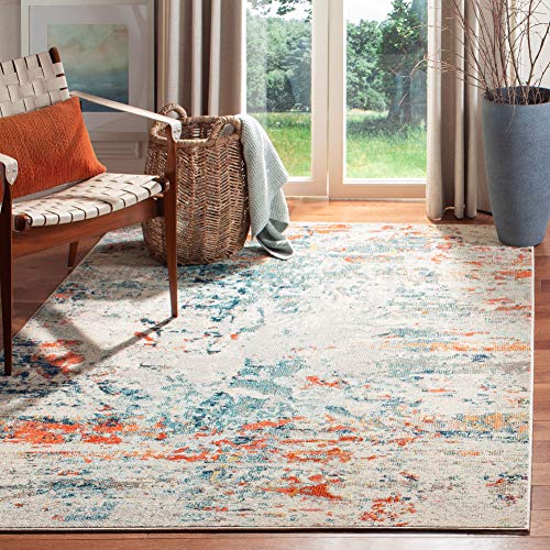 Safavieh Contemporary Rug for Living Room, Dining Room, Bedroom - Madison Collection, Short Pile, in Cream and Orange, 200 x 300 cm