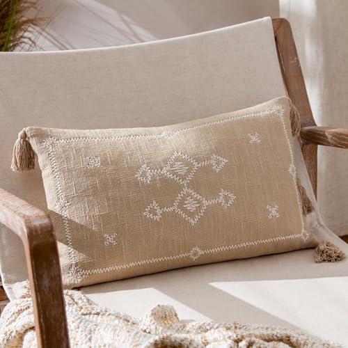 Yard Folis Embroidered Cotton Tasselled Feather Rich Filled Cushion