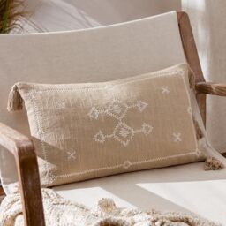 Yard Folis Embroidered Cotton Tasselled Feather Rich Filled Cushion