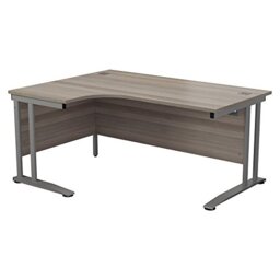 Office Hippo - L Shaped Office Desk 160 x 120cm. Large Corner Computer Desk for Home Office With Integrated Cable Ports, Ideal for Work, Study, Gaming and Hobby Workstation (Grey Oak/Silver)