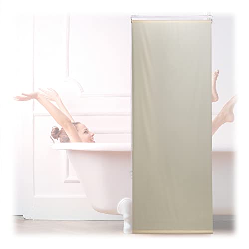 Relaxdays Bathroom Roller Blind, for Shower & Bathtub, Water Repellent, Quick Drying, Ceiling & Window, 60x240cm, Beige