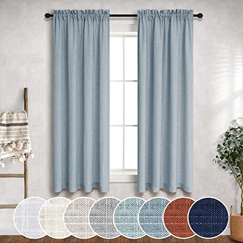 Blue Curtains 38 Inch Wide for Small Window 2 Panel Sets Rod Pocket Linen Blend Semi Sheer Cafe Tier Narrow Curtains for Side Windows Kitchen Door Width 38 x 45 Inch Length Mineral Slate Stone Blue