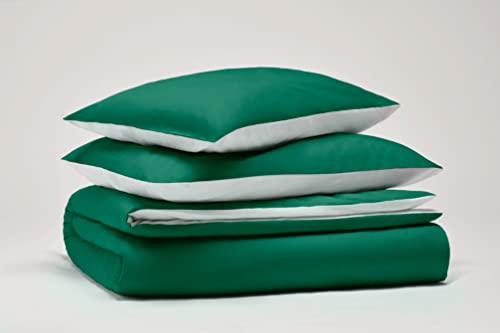 Pantone™ Single Duvet Cover Set 155 x 200 cm, 100% Cotton Percalle 200 Threads - 1 Square, Double-Faced, Green/White