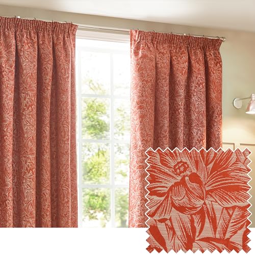 furn. Wylder Nature Grantley Jacquard Pencil Pleat Curtains - 2 Panels - Width x Drop - 117 x 183cm (46 x 72) - Brick
