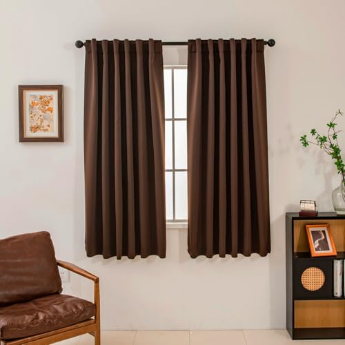 "Pickluc Blackout Curtains 63 Inches Long 2 Panels, Black Out Drapes for Bedroom or Living Room, Back Tab and Rod Pocket Top, Set of Two, Chocolate Brown, 52"" Wide and 63"" Length"