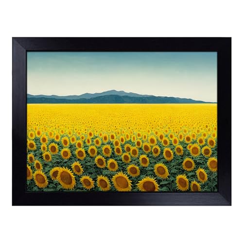 Lap Tray with Bean Bag Cushion, Extraordinary Sunflower Field - Handmade in the UK, Raised Wooden Edge, Padded Cushion, Heat-Resistant Wipe-Clean Surface, for Meals, Laptops and Crafts