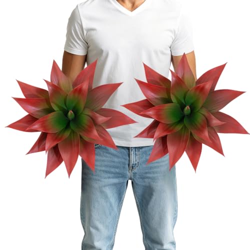 2Pack Fake Plants Artificial Agave Plants, Large UV Resistant Faux Agave Planters for Indoor and Outdoor Decorating Tropical Plant Succulents Greenery Indoor Decor 18Blade(Red)