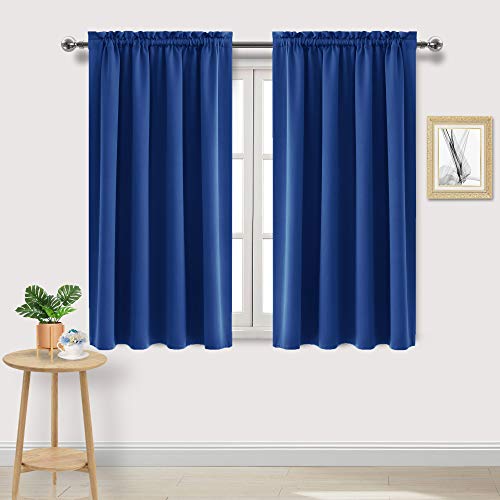 DWCN Black Out Blackout Curtains Room Darkening Thermal Insulated Bedroom Curtains Window Curtain Panels, 52 x 45 inches Long, Set of 2 Classic Blue Rod Pocket Drapes