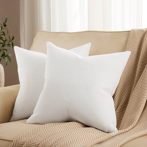 ZeeMart Rustic Linen Throw Pillow Covers Set of 2, Off White 20x20in - Textured Pillow Case, Rustic Cotton Linen Fabric, Modern Farmhouse Cushion Covers for Sofa Bed Living Room Home Decor