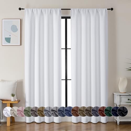 Simplebrand Ava Pure White Curtains for Bedroom 72 Inch Length 2 Panels Set, Room Darkening Window Treatment, Light Filtering Curtain Drapes, Soft Casual Rod Pocket Privacy Curtains, W40 x L72 Inch