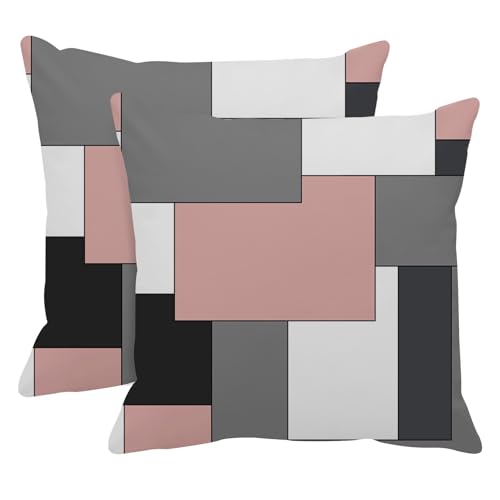 Emvency Set of 2 Pink Geometric Throw Pillow Cover Black Grey White Painting Abstract Checkered Design Decorative Pillow Case Modern Home Decor Standard Square 18x18 Inch Cushion Pillowcase