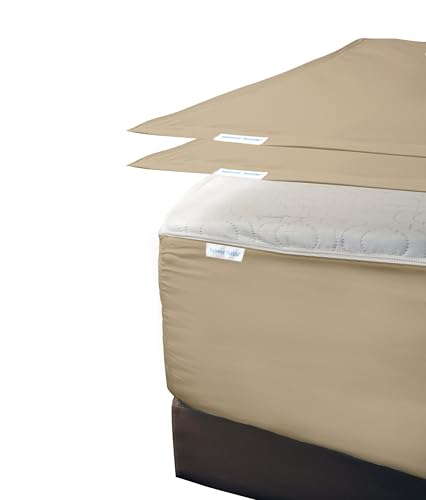 RAJVEER TEXTILE Zip On Fitted Sheet - includes 1 Fitted Base + 2 Zip Sheet - Easy to Change, Won???t Pop Off Full-XL Sheet- 600 TC Cotton Fitted Sheet- 15??? Deep Pocket Full-XL Size- Beige