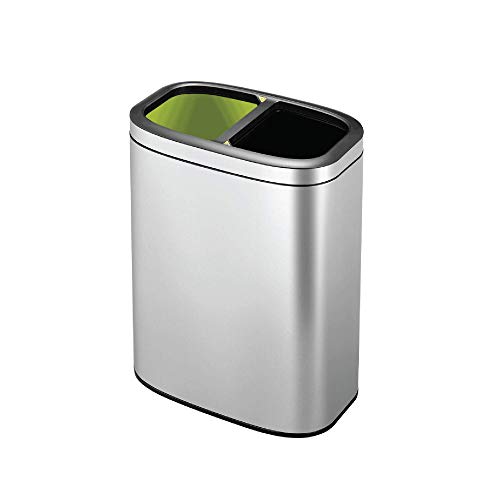 EKO Oli-Cube Open Top Recycling Bin 5+5 Litre, Modern Home Bathroom & Office Waste Bin, Stainless Steel